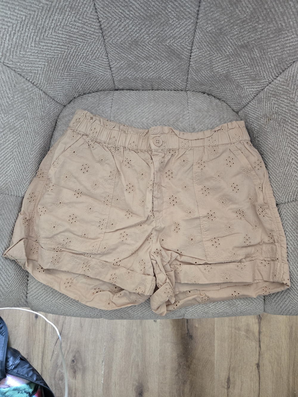 aerie Light Beige Eyelet High Waist Shorts